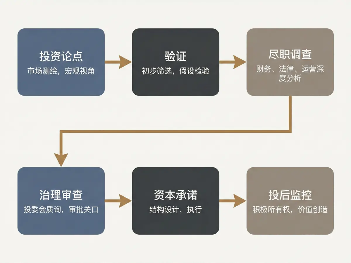 资本决策框架，展示项目验证与治理阶段